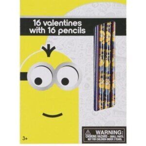Minions Valentines Day Cards & Pencils Set For Kids - 16 Cards & #2 Graphite Pen